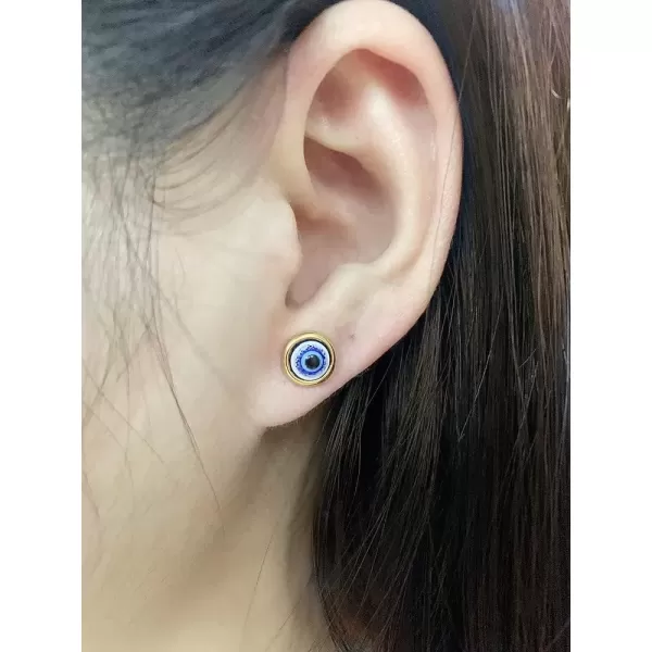 image18G Tiny Round Evil Eye Stud Cartilage Earrings for Women 14K Gold Plated Stainless Steel Dainty Screw Back Studs Sleeper Tragus Post Hypoallergenic Protection Piercing Body Jewelry
