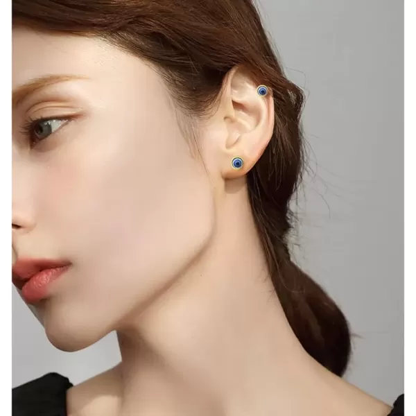 image18G Tiny Round Evil Eye Stud Cartilage Earrings for Women 14K Gold Plated Stainless Steel Dainty Screw Back Studs Sleeper Tragus Post Hypoallergenic Protection Piercing Body Jewelry