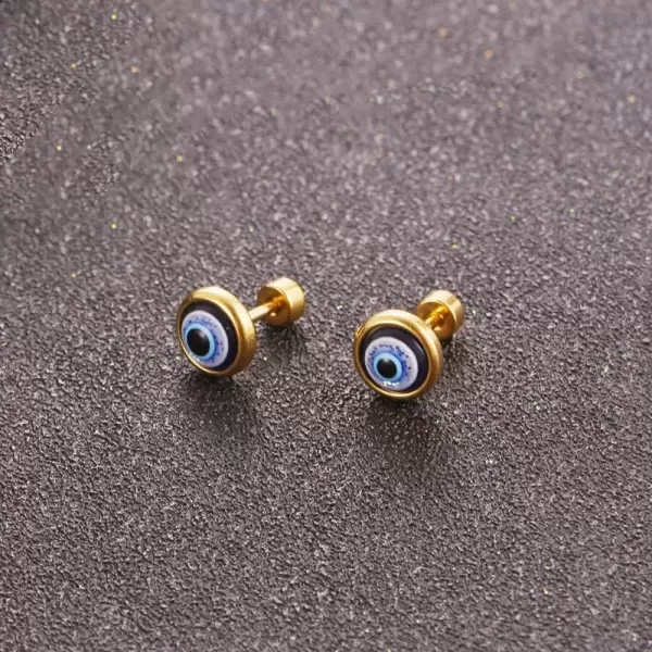 image18G Tiny Round Evil Eye Stud Cartilage Earrings for Women 14K Gold Plated Stainless Steel Dainty Screw Back Studs Sleeper Tragus Post Hypoallergenic Protection Piercing Body Jewelry