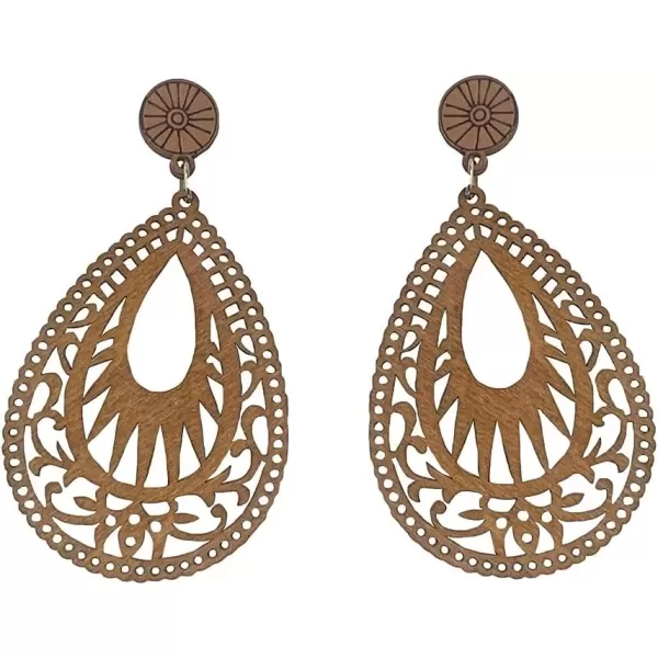 imageBoho Wooden Drop Dangle Earrings for Women Girls Large Big African Ethnic Wood Statement Dangling Hook Earring Lightweight Engraving Handmade Vintage Jewelry Teardrop