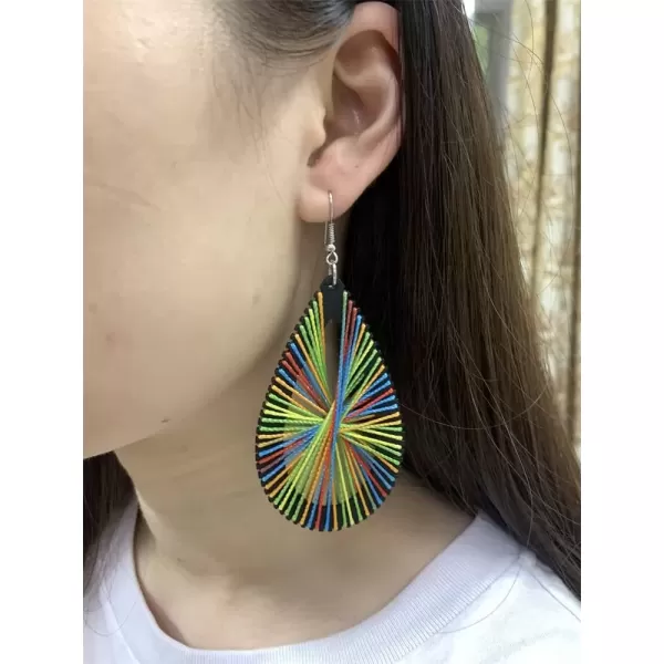 imageBoho Wooden Teardrop with Colorful Cotton Statement Drop Dangle Earrings for Women Vintage Handmade Big Black Wood Lightweight Ethnic Bohemian Jewelry
