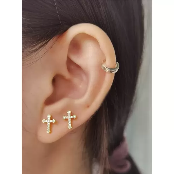 imageCZ Cross 20g Barbell Ball Stud Sterling Silver Earrings for Women Girls Cubic Zirconia Tiny Small Studs Cartilage Tragus 4mm Bead Screw Back Hypoallergenic Thin Faux Piercing Body Gold Plated 1
