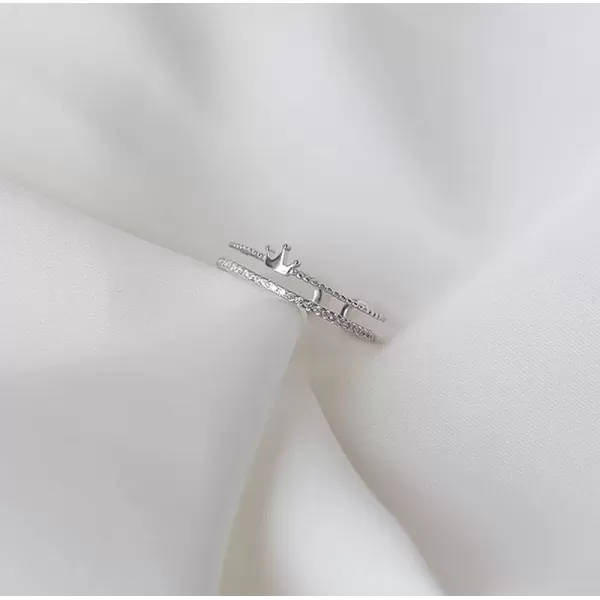 imageCZ Princess Crown 925 Sterling Silver Ring for Women Girls Crystal Promise Statement Expandable Layered Beaded Open Rings Adjustable Comfort Fit Jewelry Dainty Birthday Christmas Valentines Gifts