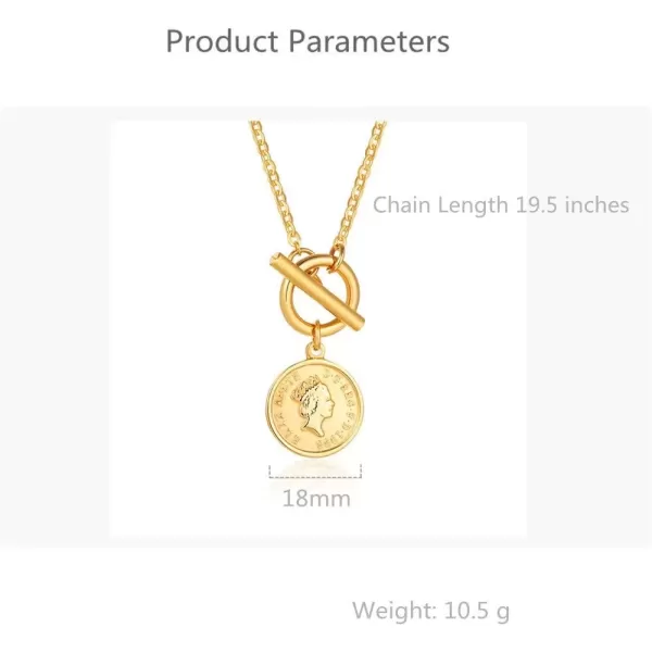 imageCharm Coin Satinless Steel Necklace for Women Girls 18K Gold Plated Toggle Medallion Chain Queen Goddess Pendant Necklaces Dainty Worship Keepsake Jewelry Valentine Mother Day Gift for Her