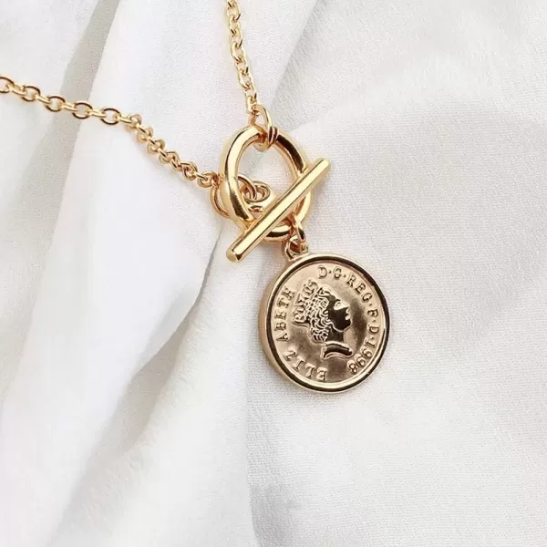 imageCharm Coin Satinless Steel Necklace for Women Girls 18K Gold Plated Toggle Medallion Chain Queen Goddess Pendant Necklaces Dainty Worship Keepsake Jewelry Valentine Mother Day Gift for Her