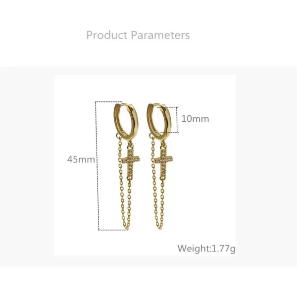 imageCross Long Chain Dangle Hoop Earrings for Women Girls 925 Sterling Silver Tassel Drop Huggie Small Hoop Cartilage Studs Clip Hypoallergenic Holiday Jewelry