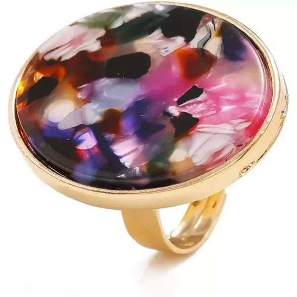imageDtja Boho Big Round Acrylic Statement Ring for Women Gold Plated Vintage Colorful Resin Adjustable Expandable Open Wrap Rings Comfort Fit Wedding Cocktail Party Jewelry