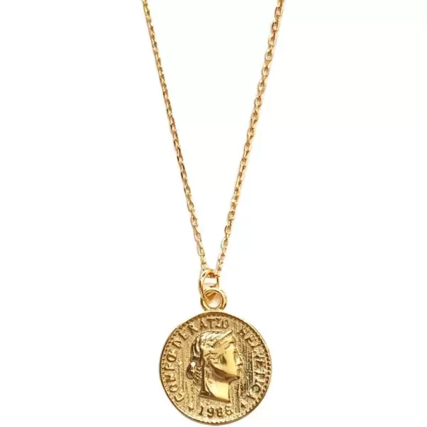 imageDtja Carved Coin Pendant Necklace for Women Girls 925 Sterling Silver Simple Round Chain Goddess Worship Celebrity Medal Reversible Keepsake Chic Choker Fashion Jewelry Gifts Box
