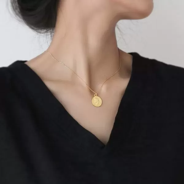 imageDtja Carved Coin Pendant Necklace for Women Girls 925 Sterling Silver Simple Round Chain Goddess Worship Celebrity Medal Reversible Keepsake Chic Choker Fashion Jewelry Gifts Box