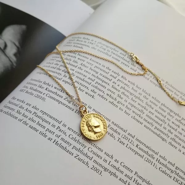 imageDtja Carved Coin Pendant Necklace for Women Girls 925 Sterling Silver Simple Round Chain Goddess Worship Celebrity Medal Reversible Keepsake Chic Choker Fashion Jewelry Gifts Box