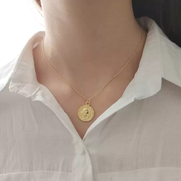 imageDtja Carved Coin Pendant Necklace for Women Girls 925 Sterling Silver Simple Round Chain Goddess Worship Celebrity Medal Reversible Keepsake Chic Choker Fashion Jewelry Gifts Box