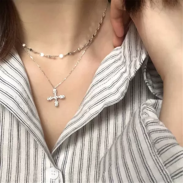 imageDtja Layered Crystal Cross Pendant Necklace for Women Girls 925 Sterling Silver Cubic Zirconia Minimalist Choker Charm Chain Fashion Elegant Jewelry Valentine Box