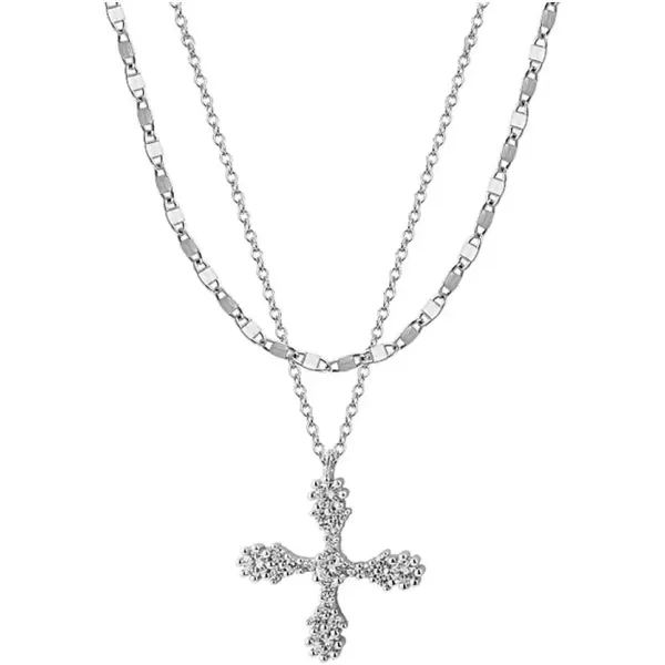 imageDtja Layered Crystal Cross Pendant Necklace for Women Girls 925 Sterling Silver Cubic Zirconia Minimalist Choker Charm Chain Fashion Elegant Jewelry Valentine Box