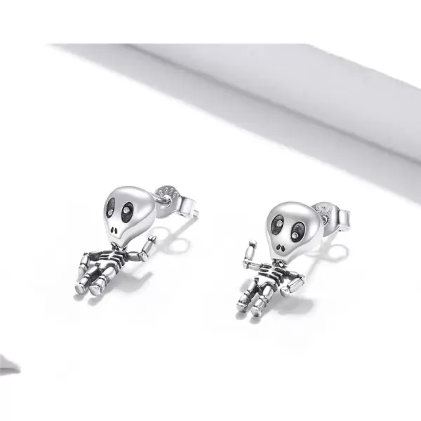 imageET Skull Stud Earrings for Women 925 Sterling Silver Vintage Skeleton Dangle Drop Cartilage Tragus Post Hypoallergenic Halloween Party Jewelry Unisex