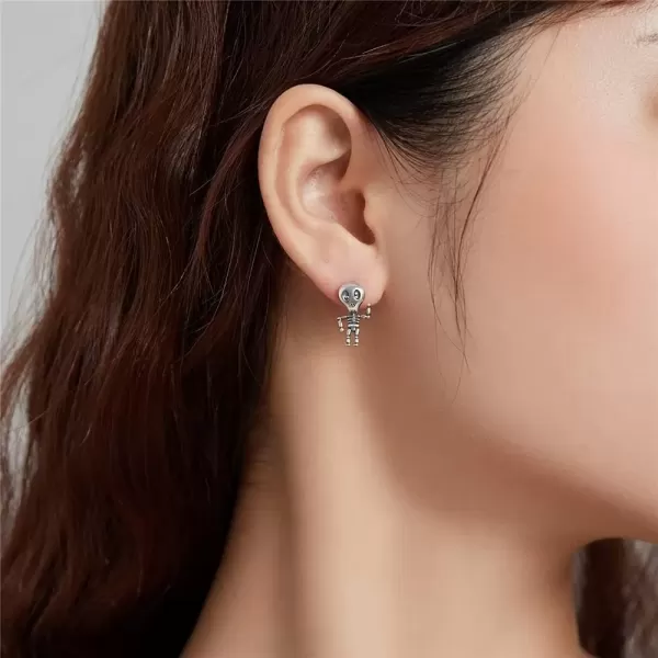 imageET Skull Stud Earrings for Women 925 Sterling Silver Vintage Skeleton Dangle Drop Cartilage Tragus Post Hypoallergenic Halloween Party Jewelry Unisex