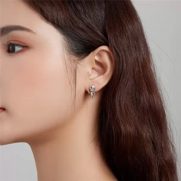 imageET Skull Stud Earrings for Women 925 Sterling Silver Vintage Skeleton Dangle Drop Cartilage Tragus Post Hypoallergenic Halloween Party Jewelry Unisex