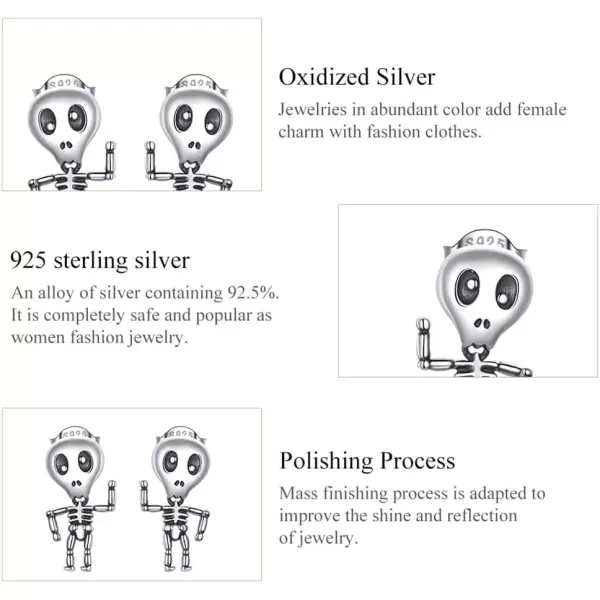imageET Skull Stud Earrings for Women 925 Sterling Silver Vintage Skeleton Dangle Drop Cartilage Tragus Post Hypoallergenic Halloween Party Jewelry Unisex