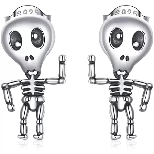 imageET Skull Stud Earrings for Women 925 Sterling Silver Vintage Skeleton Dangle Drop Cartilage Tragus Post Hypoallergenic Halloween Party Jewelry Unisex