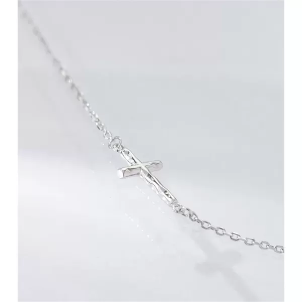 imageHammered Sideways Cross Choker Pendant Necklace for Women Girls 925 Sterling Silver White Gold Plated Dainty Simple Charm Link Chain Adjustable Fashion Jewelry Gift Box 18 inches