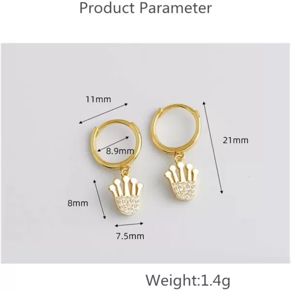 imageHuggie Small Sleeper Hoop Earrings for Women Girls Sterling Silver Cubic Zirconia with Charms Cute Drop Dangle Cuff Cartilage Helix Stud Dainty Multiple Jewelry CZ Gold Crown