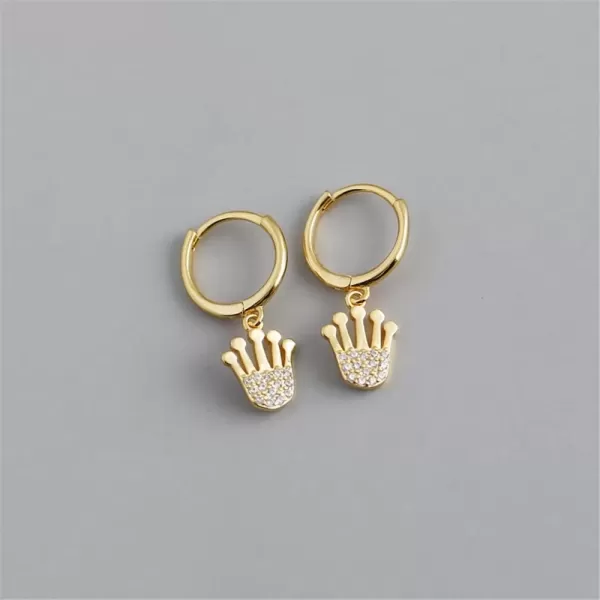 imageHuggie Small Sleeper Hoop Earrings for Women Girls Sterling Silver Cubic Zirconia with Charms Cute Drop Dangle Cuff Cartilage Helix Stud Dainty Multiple Jewelry CZ Gold Crown