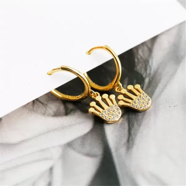 imageHuggie Small Sleeper Hoop Earrings for Women Girls Sterling Silver Cubic Zirconia with Charms Cute Drop Dangle Cuff Cartilage Helix Stud Dainty Multiple Jewelry CZ Gold Crown