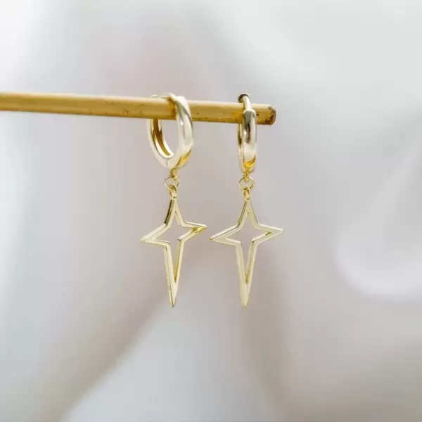 imageMinimalist Cross Star Dangle Drop Small Hoop Earrings for Women Girls 925 Sterling Silver Charms Huggie Hoops Constellation Tiny Star Cartilage Earring Pierced Ear Crucifix JewelryGolden