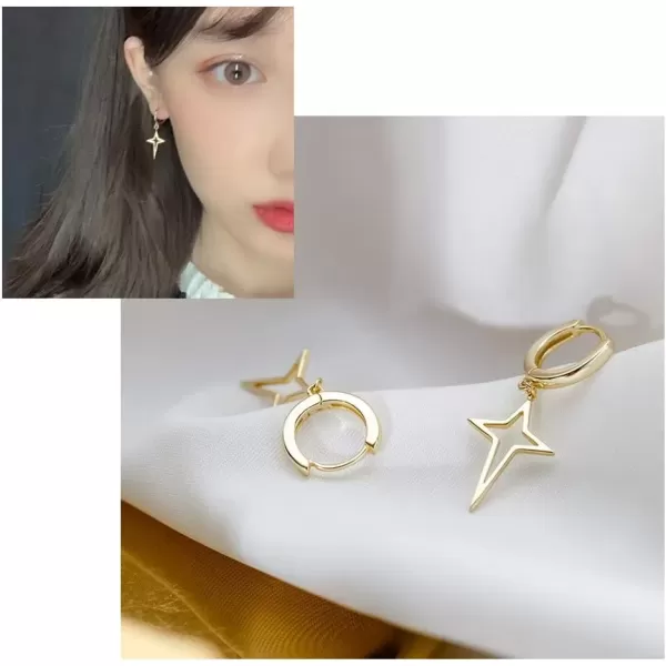 imageMinimalist Cross Star Dangle Drop Small Hoop Earrings for Women Girls 925 Sterling Silver Charms Huggie Hoops Constellation Tiny Star Cartilage Earring Pierced Ear Crucifix JewelryGolden