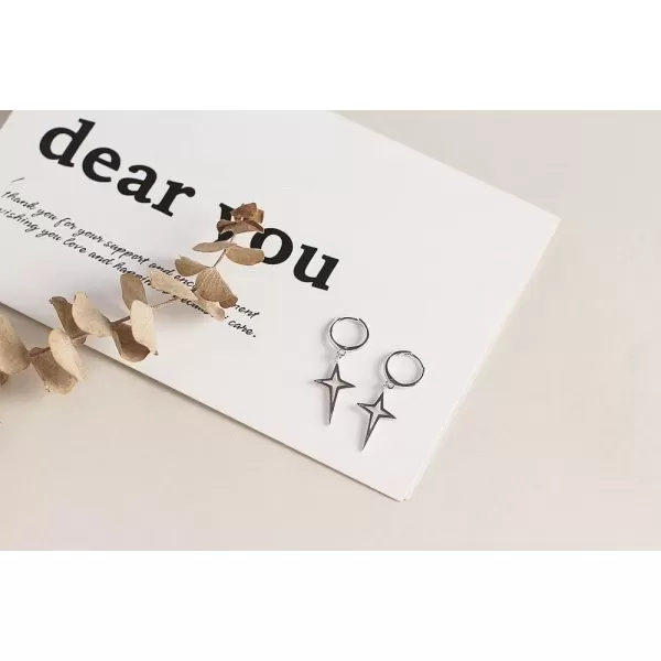 imageMinimalist Cross Star Dangle Drop Small Hoop Earrings for Women Girls 925 Sterling Silver Charms Huggie Hoops Constellation Tiny Star Cartilage Earring Pierced Ear Crucifix JewelrySilvery