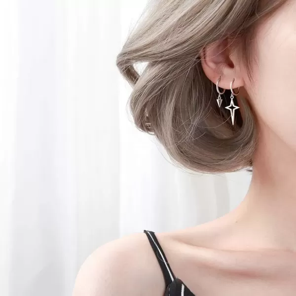imageMinimalist Cross Star Dangle Drop Small Hoop Earrings for Women Girls 925 Sterling Silver Charms Huggie Hoops Constellation Tiny Star Cartilage Earring Pierced Ear Crucifix JewelrySilvery