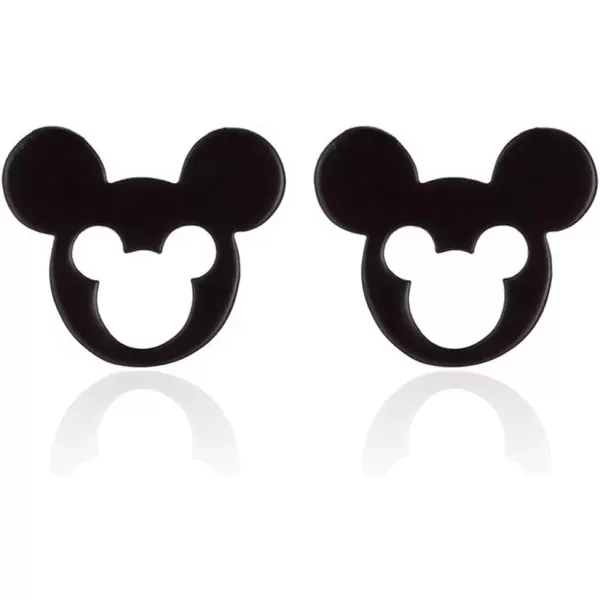 imageMinimalist Mouse Small Stud Earrings for Women Teen Girls Stainless Steel Hypoallergenic Cute Silhouette Buttton Studs Cartilage Tragus Post Fashion Punk Birthday Christmas Halloween Jewelry Gifts Hollow Black