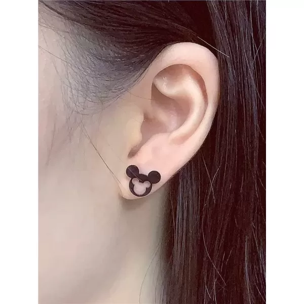 imageMinimalist Mouse Small Stud Earrings for Women Teen Girls Stainless Steel Hypoallergenic Cute Silhouette Buttton Studs Cartilage Tragus Post Fashion Punk Birthday Christmas Halloween Jewelry Gifts Hollow Black