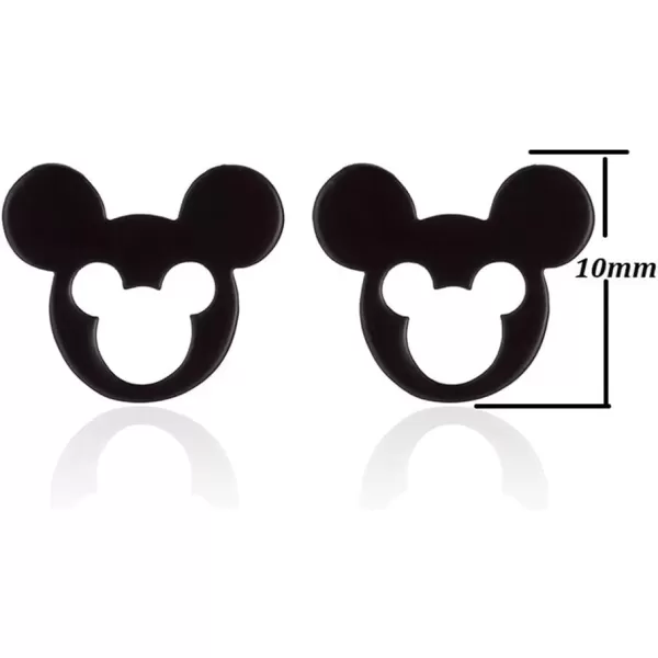 imageMinimalist Mouse Small Stud Earrings for Women Teen Girls Stainless Steel Hypoallergenic Cute Silhouette Buttton Studs Cartilage Tragus Post Fashion Punk Birthday Christmas Halloween Jewelry Gifts Hollow Black