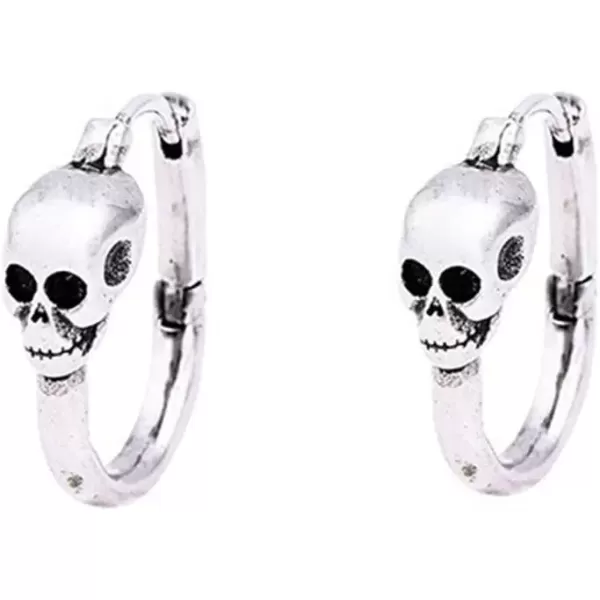 imageMinimalist Skull Hoop Earrings for Women Unisex Silver Tone Small Cartilage Huggie Hoops Hypoallergenic Vintage Gothic Halloween Jewelry