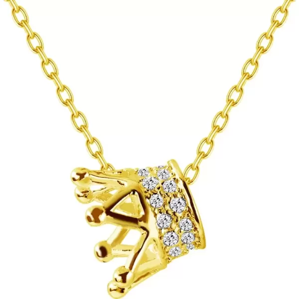 imagePrincess Crown Charm Necklace for Women Girls 925 Sterling Silver Delicate Cute Crystal CZ Queen Royal Tiara Pendant Luck Choker 18quot Silver Chain Adjustable Dainty Wedding Jewelry Birthday Gift BoxGoldToned