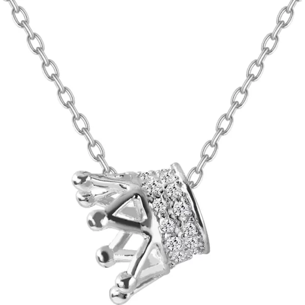 imagePrincess Crown Charm Necklace for Women Girls 925 Sterling Silver Delicate Cute Crystal CZ Queen Royal Tiara Pendant Luck Choker 18quot Silver Chain Adjustable Dainty Wedding Jewelry Birthday Gift BoxSilverToned