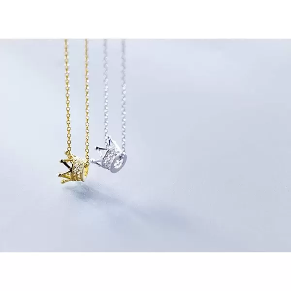 imagePrincess Crown Charm Necklace for Women Girls 925 Sterling Silver Delicate Cute Crystal CZ Queen Royal Tiara Pendant Luck Choker 18quot Silver Chain Adjustable Dainty Wedding Jewelry Birthday Gift BoxSilverToned