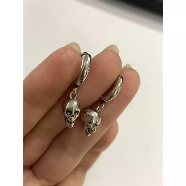 imagePunk Gothic Skull Dangle Hoop Earrings for Women Girls SilverToned with Charms Vintage Unique Skeleton Head Drop Dangling Cartliage Huggie Hoops Unisex Halloween Valentine Jewelry Gifts for Friends
