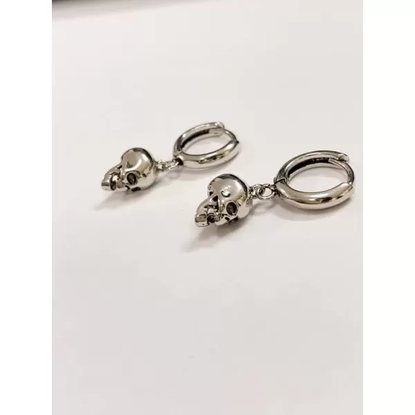imagePunk Gothic Skull Dangle Hoop Earrings for Women Girls SilverToned with Charms Vintage Unique Skeleton Head Drop Dangling Cartliage Huggie Hoops Unisex Halloween Valentine Jewelry Gifts for Friends
