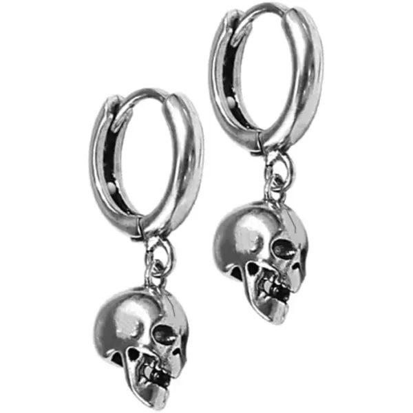 imagePunk Gothic Skull Dangle Hoop Earrings for Women Girls SilverToned with Charms Vintage Unique Skeleton Head Drop Dangling Cartliage Huggie Hoops Unisex Halloween Valentine Jewelry Gifts for Friends