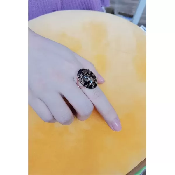 imageVintage Agage Ring for Women Rose Gold Plated Chunky Dome Black Artificial Band Ring Comfort Fit Boho Bollywood Turkish Style Jewelry Size 8