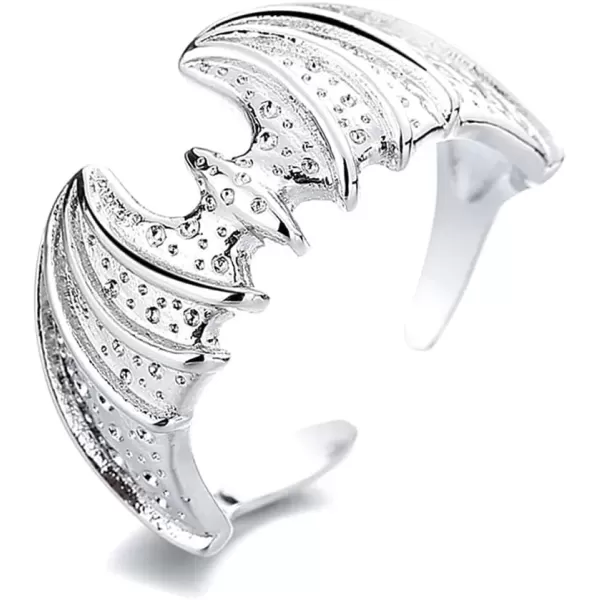 imageVintage Bat Ring for Women Girls Men Silvery Hammered Halloween Statement Adjustable Expandable Animal Statement Open Band Rings Comfort Fit Retro Cosplay Party Holiday Jewelry Gift
