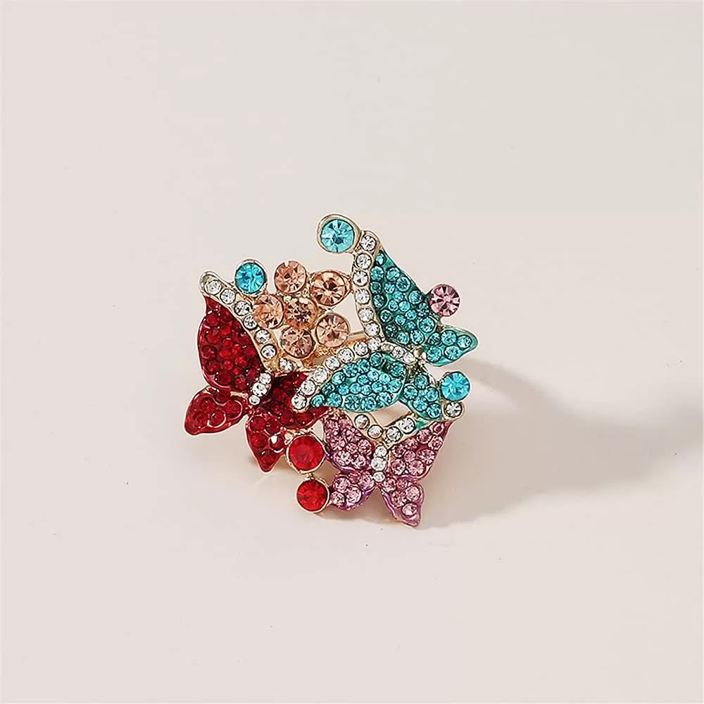 imageDtja 3 Crystal Butterfly Statement Ring for Women Gold Plated Big Colorful CZ Butterflies Flower Finger Rings Size 7 Comfort Fit Delicate Elegant Jewelry Wedding Birthday for Mom Sister Bridesmaids