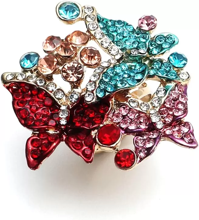 imageDtja 3 Crystal Butterfly Statement Ring for Women Gold Plated Big Colorful CZ Butterflies Flower Finger Rings Size 7 Comfort Fit Delicate Elegant Jewelry Wedding Birthday for Mom Sister Bridesmaids