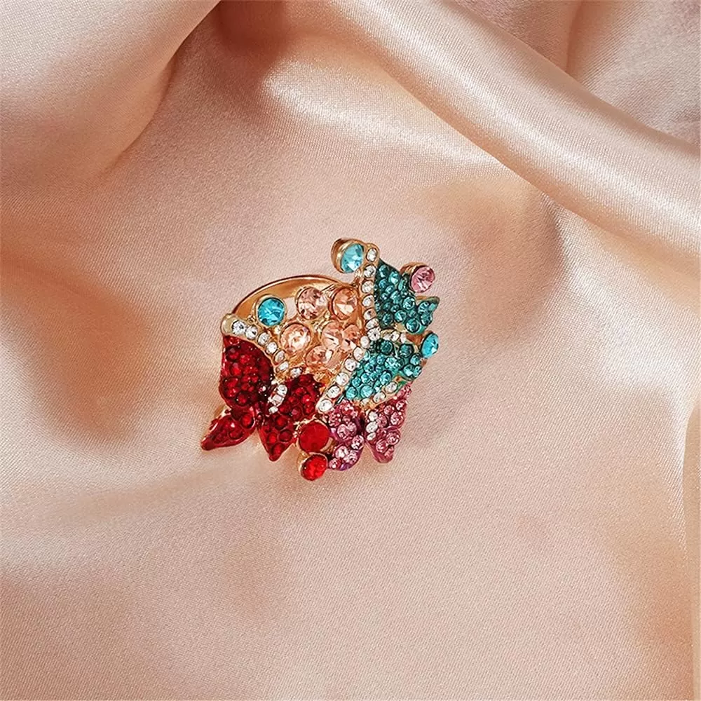 imageDtja 3 Crystal Butterfly Statement Ring for Women Gold Plated Big Colorful CZ Butterflies Flower Finger Rings Size 7 Comfort Fit Delicate Elegant Jewelry Wedding Birthday for Mom Sister Bridesmaids