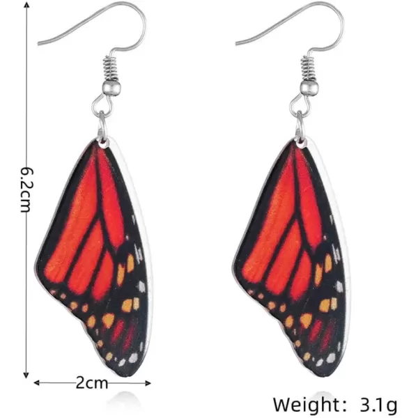 imageAcrylic Monarch Butterfly Wing Earrings for Women Girls Lightweight Colored Resin Danaus Plexippus Hindwing Statement Drop Dangle Hook Stud Dainty Cute Birthday Anniversary Party Jewelry 2 Black Orange
