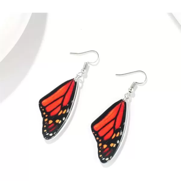 imageAcrylic Monarch Butterfly Wing Earrings for Women Girls Lightweight Colored Resin Danaus Plexippus Hindwing Statement Drop Dangle Hook Stud Dainty Cute Birthday Anniversary Party Jewelry 2 Black Orange
