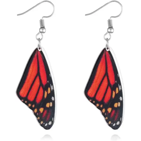 imageAcrylic Monarch Butterfly Wing Earrings for Women Girls Lightweight Colored Resin Danaus Plexippus Hindwing Statement Drop Dangle Hook Stud Dainty Cute Birthday Anniversary Party Jewelry 2 Black Orange