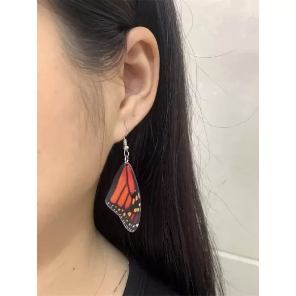 imageAcrylic Monarch Butterfly Wing Earrings for Women Girls Lightweight Colored Resin Danaus Plexippus Hindwing Statement Drop Dangle Hook Stud Dainty Cute Birthday Anniversary Party Jewelry 2 Black Orange