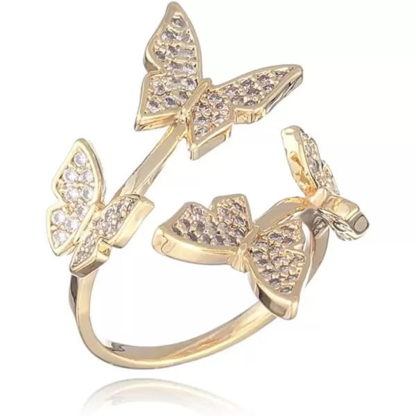 imageAdjustable CZ Butterfly Statement Rings for Women Girls 14K Gold Plated Expandable Open Wrap Finger Rings Comfort Fit Delicate Wedding Engagement Anniversary Jewelry Dainty Gift Stacking